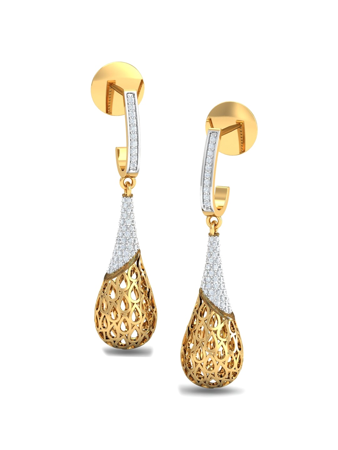 

KUBERBOX Estela Dangling Dazzle 18KT Gold Diamond-Studded Drop Earrings- 4.34gm