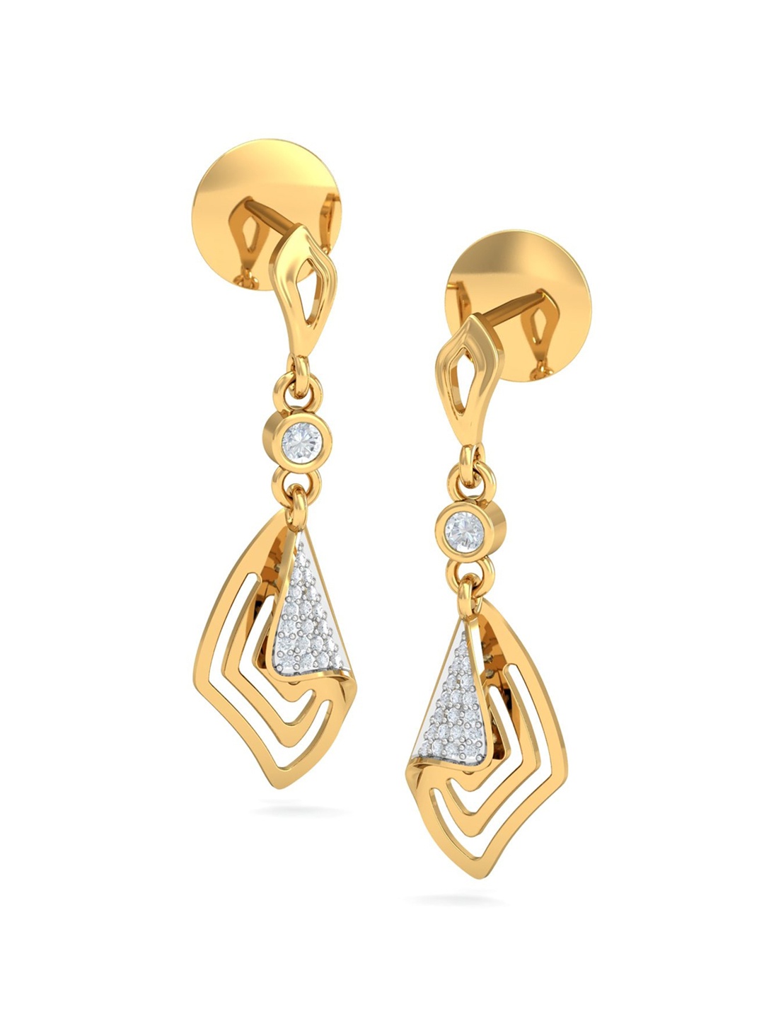 

KUBERBOX Trendy Drop 18KT Gold Diamond-Studded Earrings-3.15gm