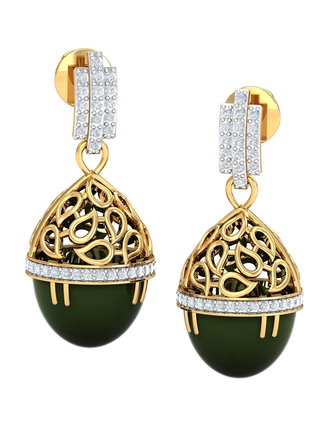 

KUBERBOX Diana Onyx 18KT Gold Diamond Studded Filigree Earrings- 5.72 gm