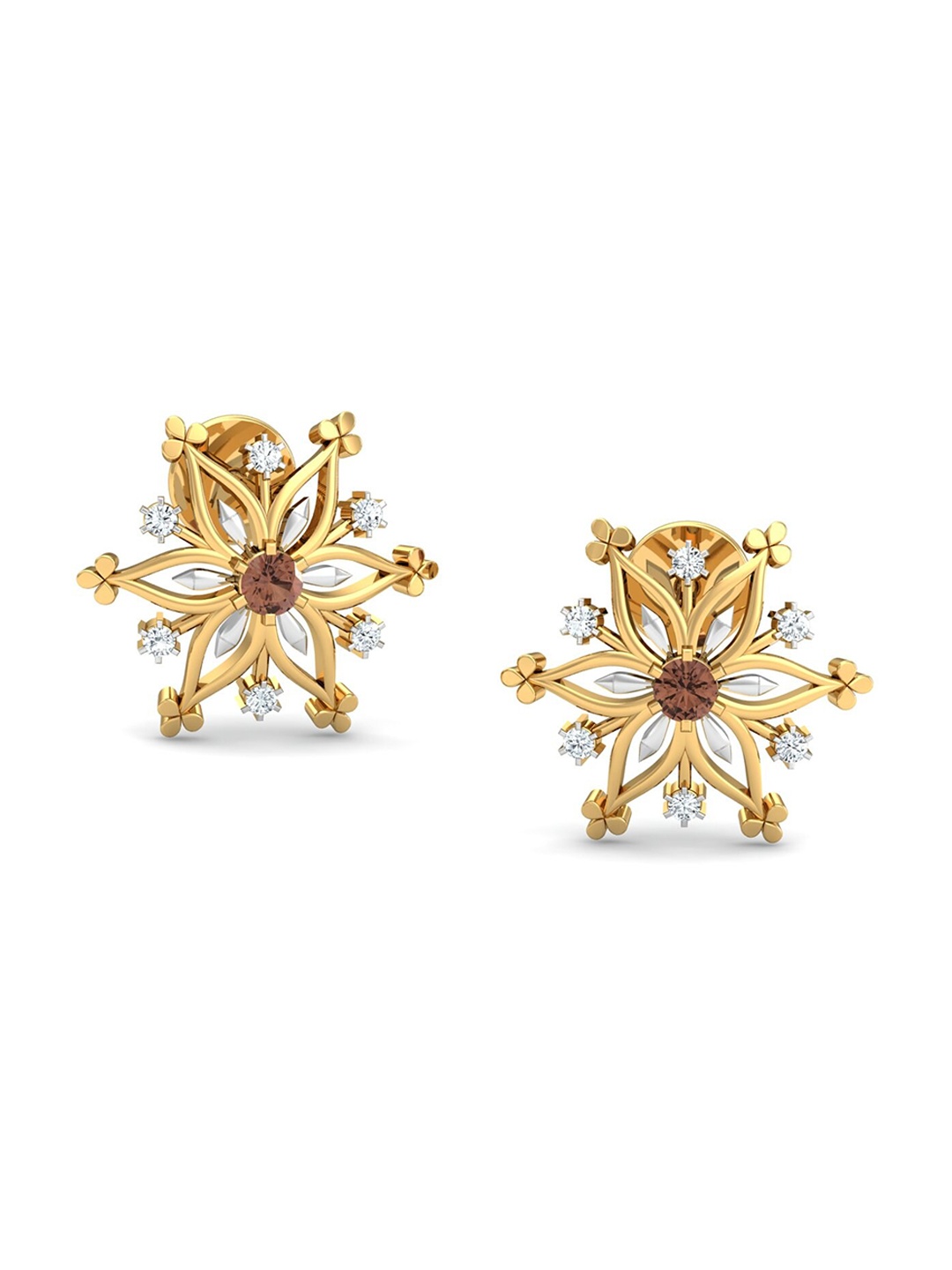 

KUBERBOX Snowflake 18KT Gold Diamond-Studded Citrine Earrings-2.42 gm