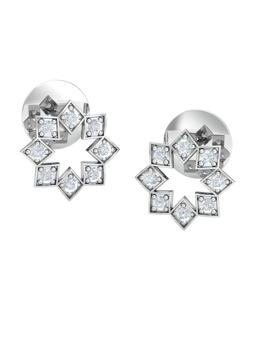 

KUBERBOX Ania's Glorious 18KT White Gold Diamond-Studded Earrings-2.2gm, Silver