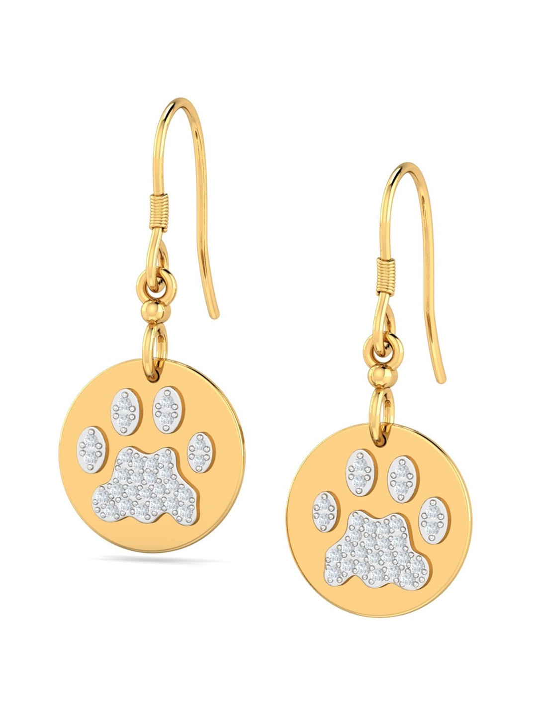 

KUBERBOX 18KT Gold Diamond-Studded Paws Hook Drop Earrings- 2.18 gm