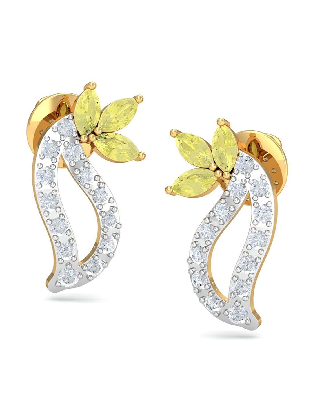 

KUBERBOX Ellie Lemon 18KT Gold Diamond-Studded Quartz Earrings-2.51gm