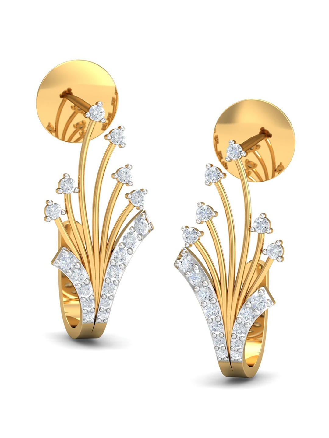 

KUBERBOX 18KT Gold Diamond-Studded Blissful Bouquet Stud Earrings-3.52 gm