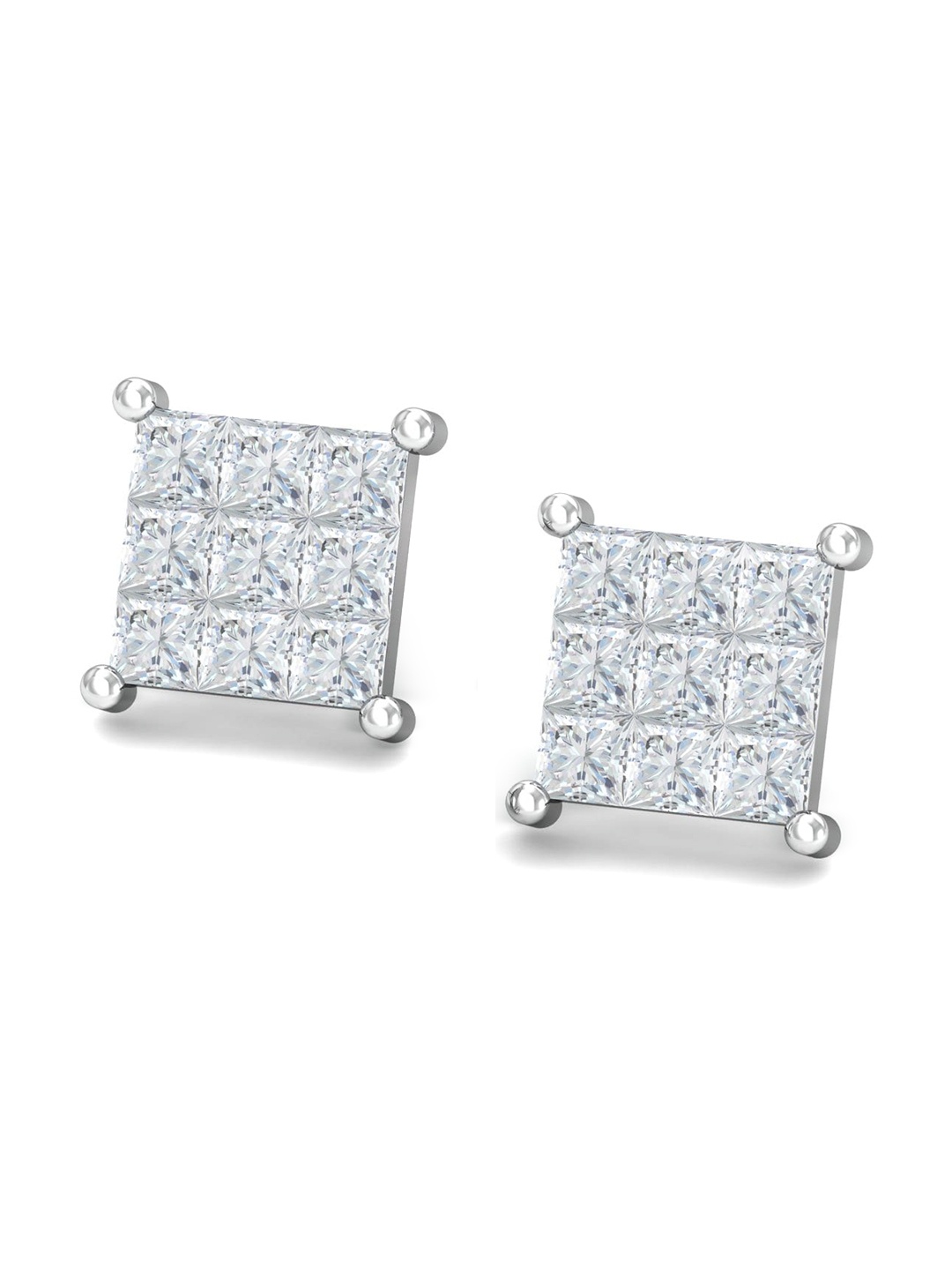 

KUBERBOX Junia Solitaire 18KT Diamond-Studded White Gold Stud Earrings- 2.38 gm, Silver