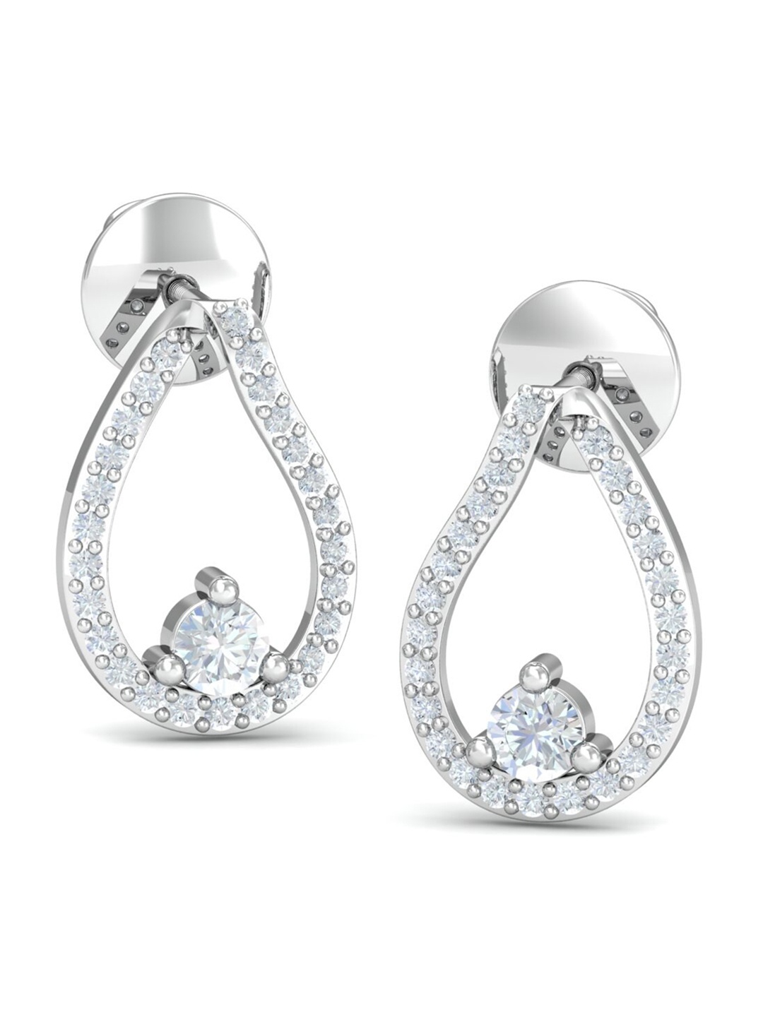 

KUBERBOX Kyra Sparkle 18KT White Gold Diamond-Studded Drop Earrings-1.58gm, Silver