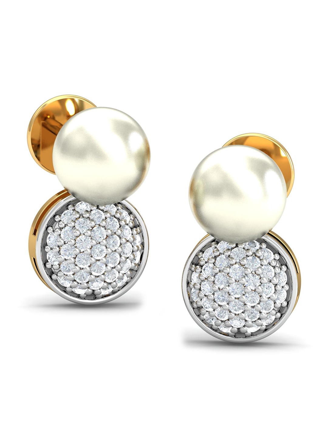 

KUBERBOX 18KT Gold Diamond-Studded & Pearl Stud Earrings- 1.94 gm