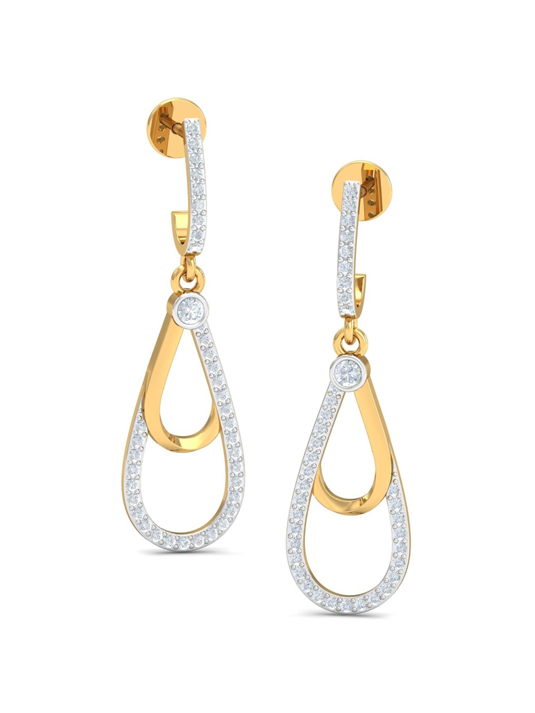 

KUBERBOX Ingrid 18KT Gold Diamond Studded Dangler Earrings- 2.99 gm