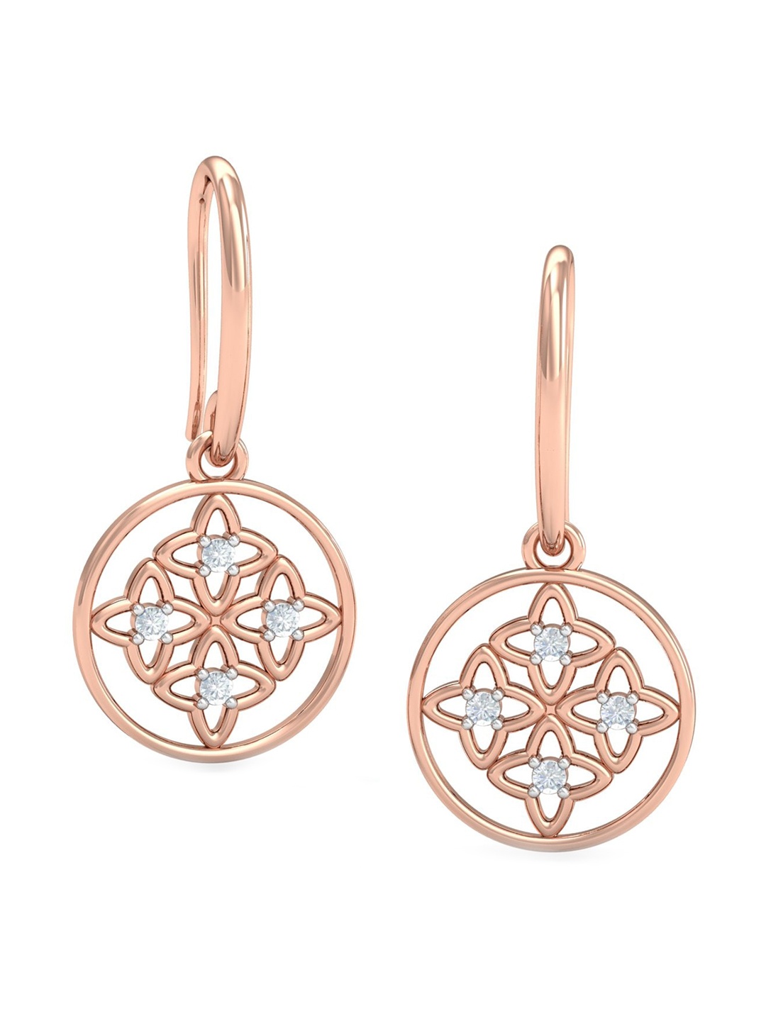 

KUBERBOX Samara 18KT Rose Gold Diamond-Studded Hooped Drop Earrings - 2.52gm