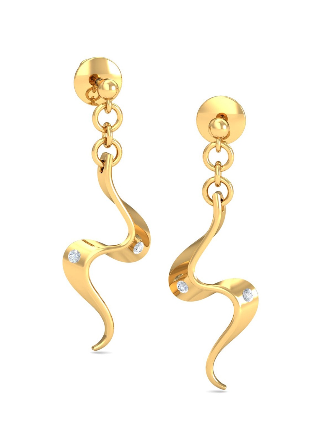 

KUBERBOX 18KT Gold Simona Wavy Diamond-Studded Dangling Earrings- 9 gm
