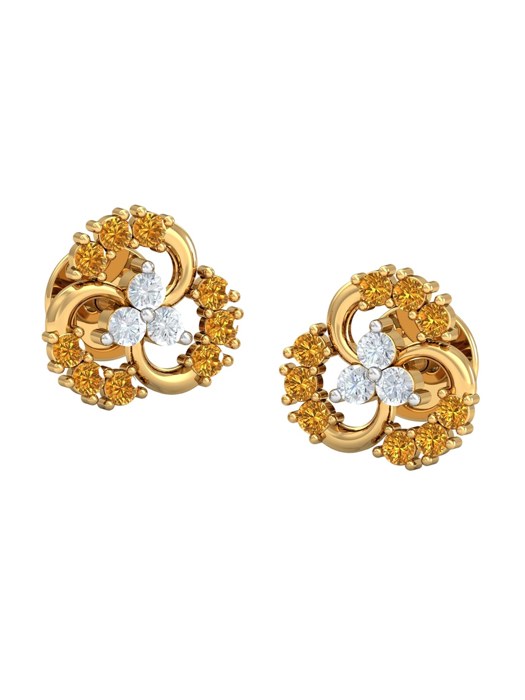 

KUBERBOX 18KT Gold Diamond Studded And Citrine Earrings - 1.76gm