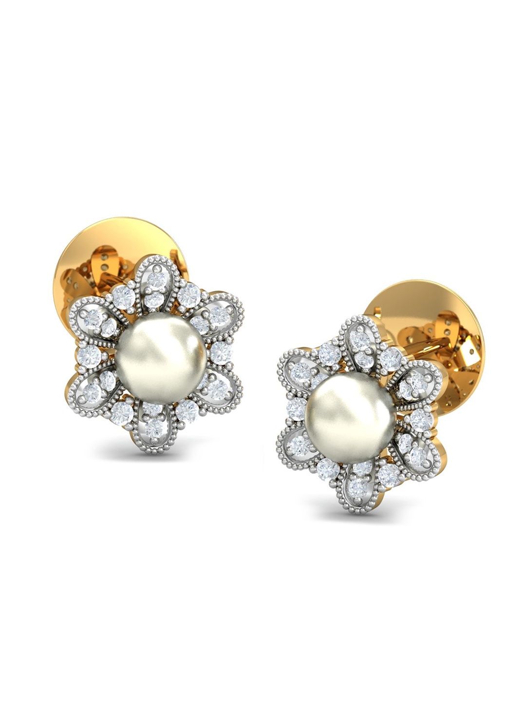 

KUBERBOX 18KT Gold Diamond-Studded Pearls Earrings-2.6gm