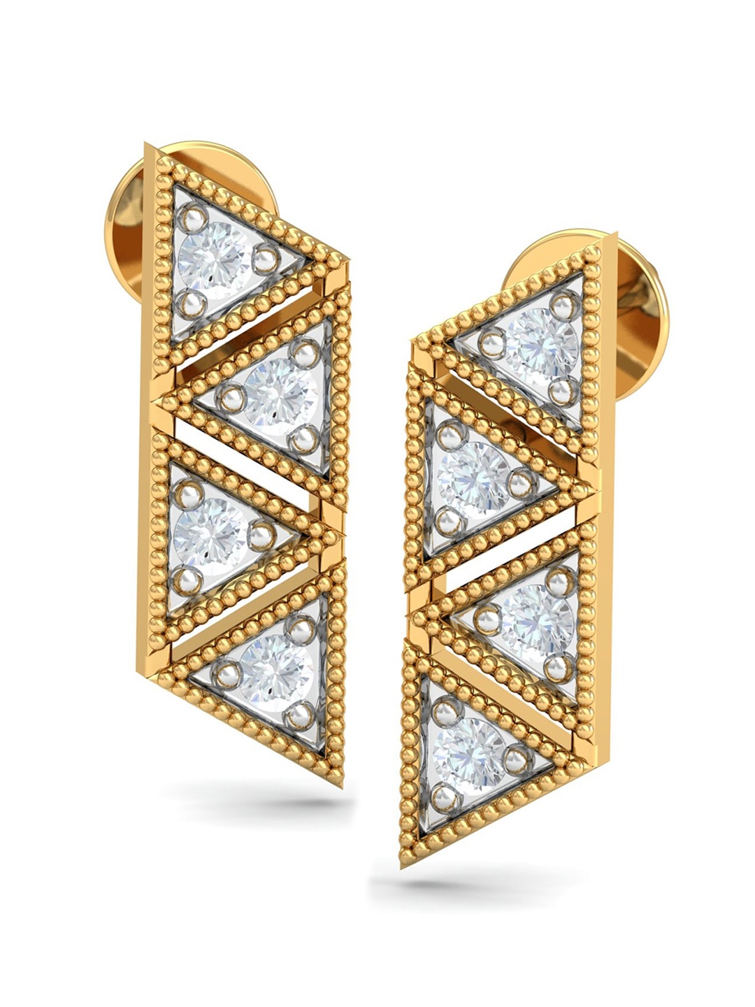 

KUBERBOX Preppy Parallelogram 18KT Gold Diamond-Studded Earrings-2.6gm