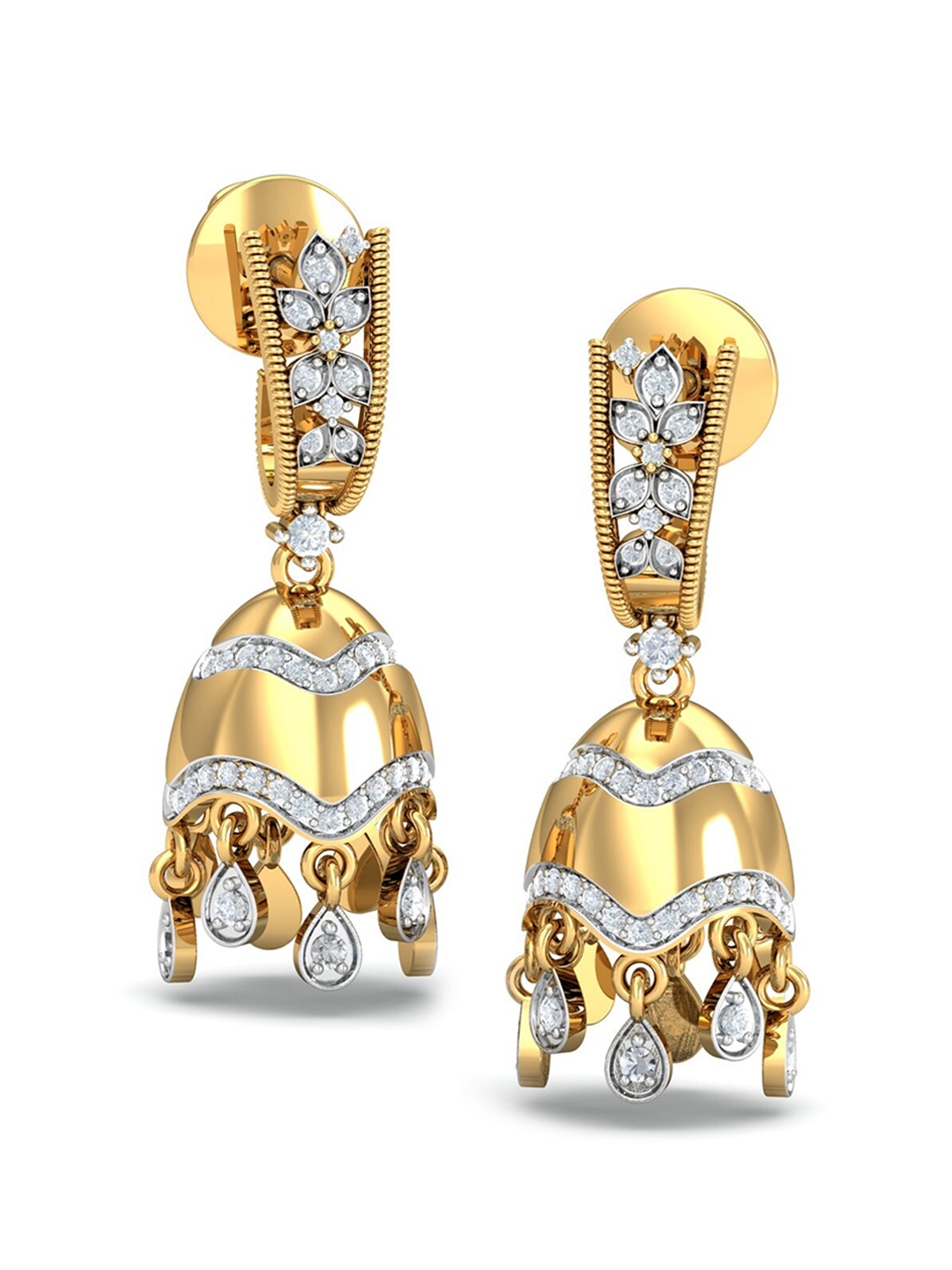 

KUBERBOX 18KT Gold Diamond-Studded Jhumkas Earrings-5.63gm