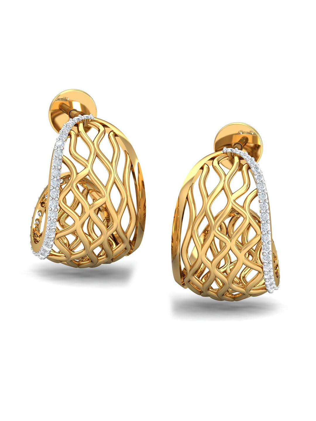 

KUBERBOX 18KT Gold Diamond-Studded Ece J-Hooped Earrings-3.16gm