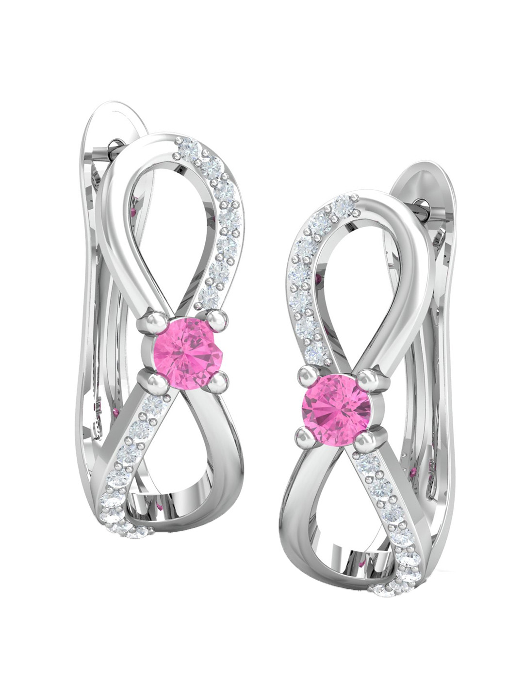 

KUBERBOX 18KT White Gold Diamond-Studded Infinity Topaz Hoop Stud Earrings - 3.34gm, Silver