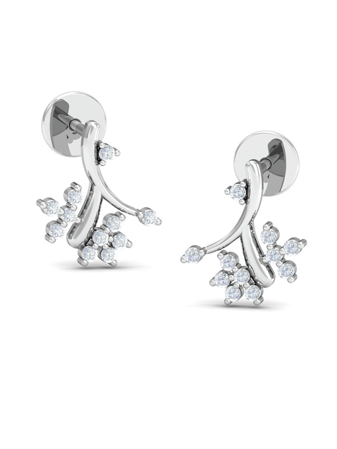 

KUBERBOX 18KT White Gold Diamond-Studded Cherry Blossom Stud Earrings - 1.64gm, Silver