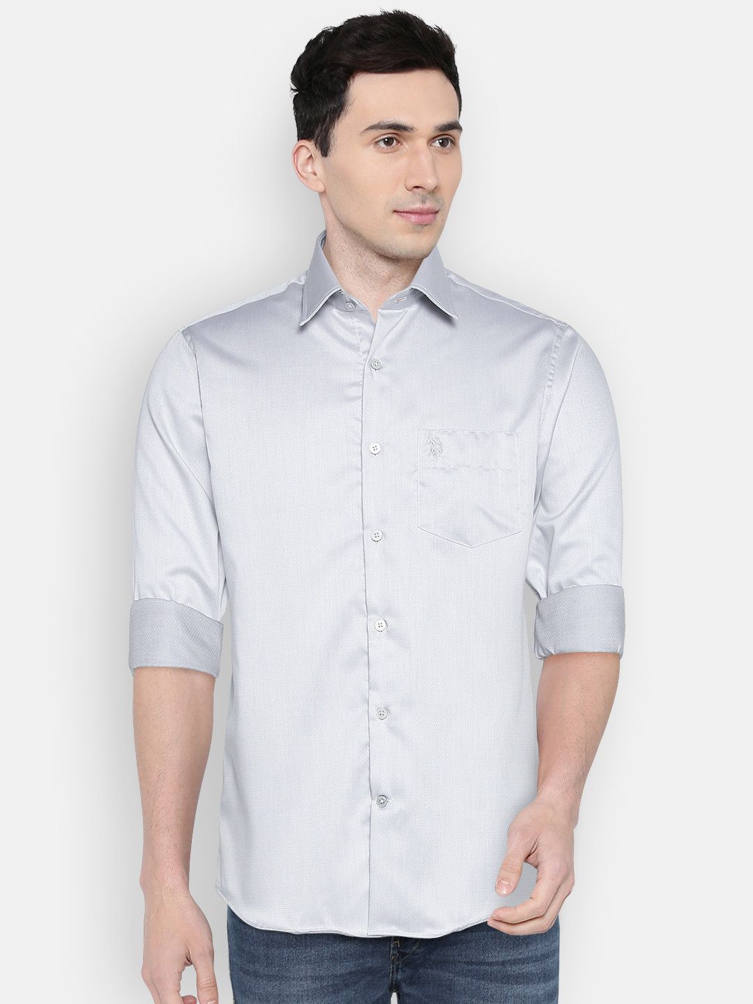 

U.S. Polo Assn. Men Grey Regular Fit Self Design Formal Shirt