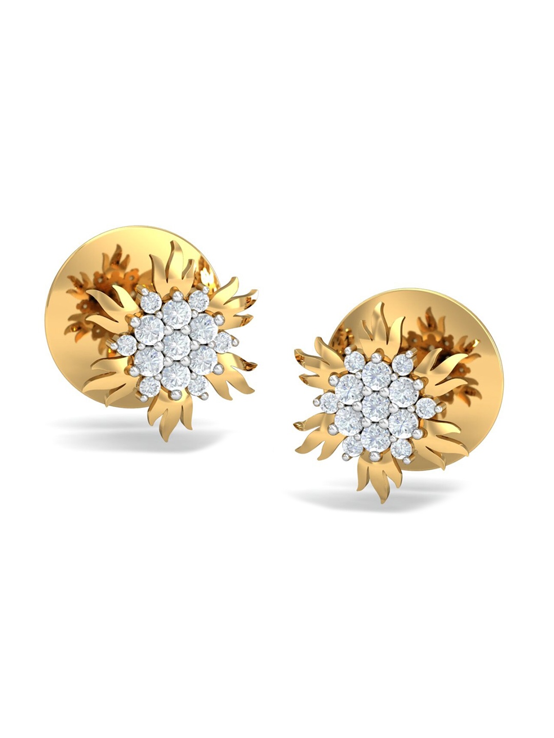 

KUBERBOX Bonita Flaming 18KT Gold Diamond-Studded Stud Earrings- 1.64 gm