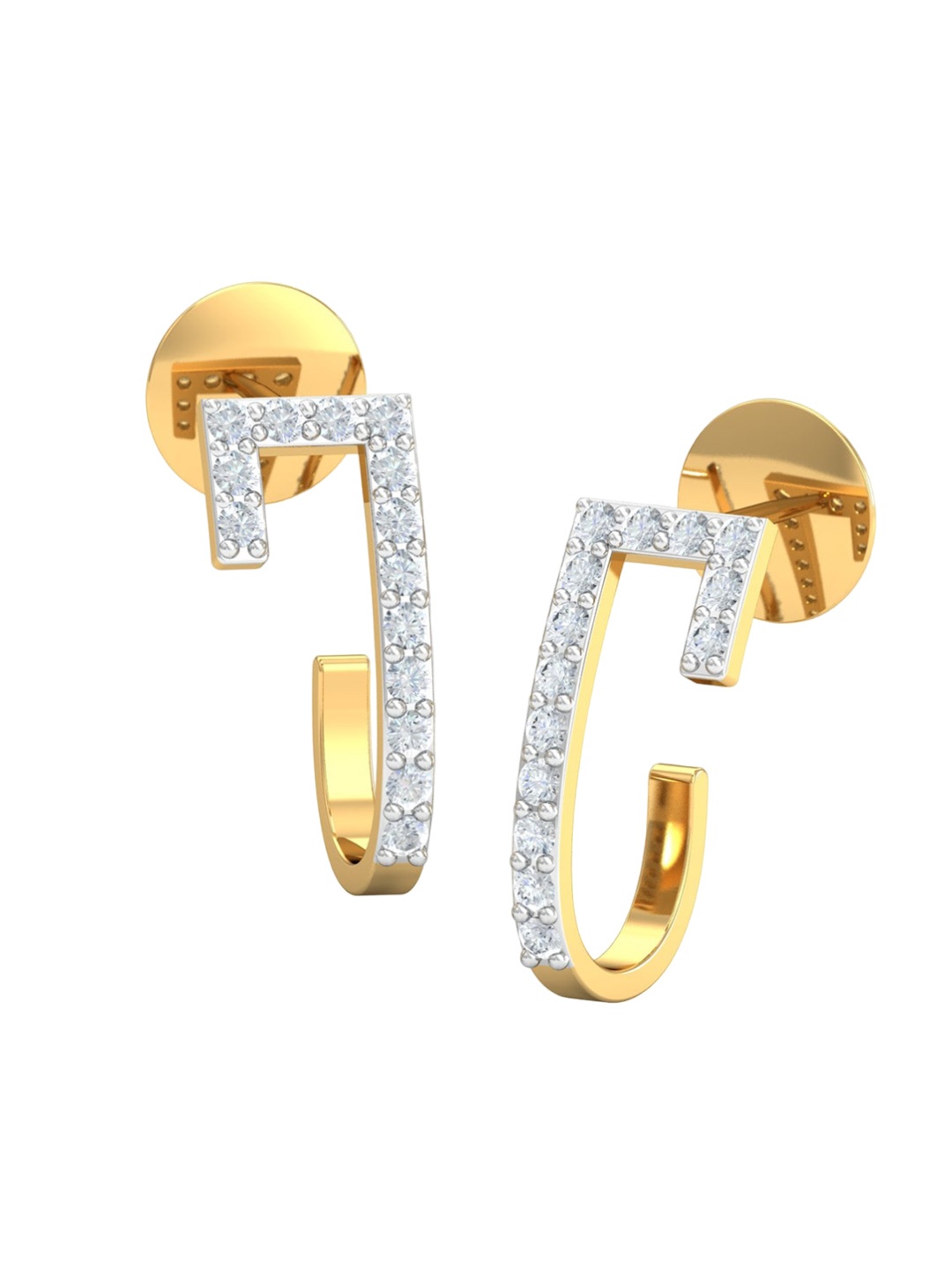 

KUBERBOX 18K Yellow Gold Diamond-Studded J-Hoop Earrings-2.88 gm
