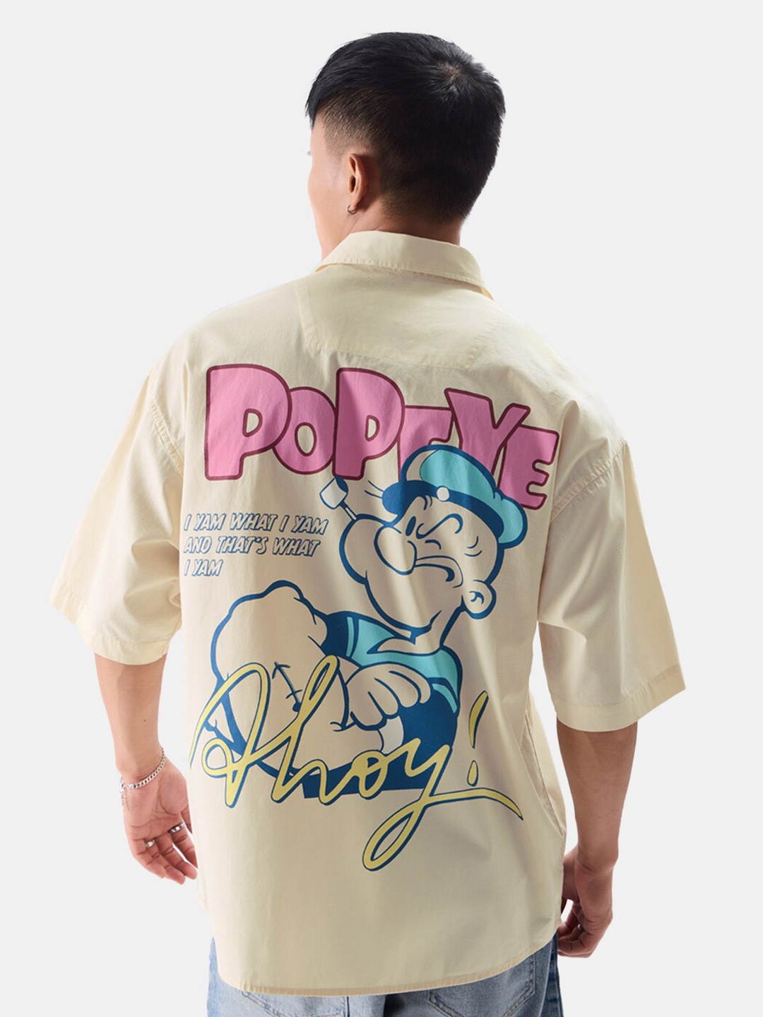 

The Souled Store Beige Popeye Printed Relaxed Boxy Opaque Casual Cotton Shirt