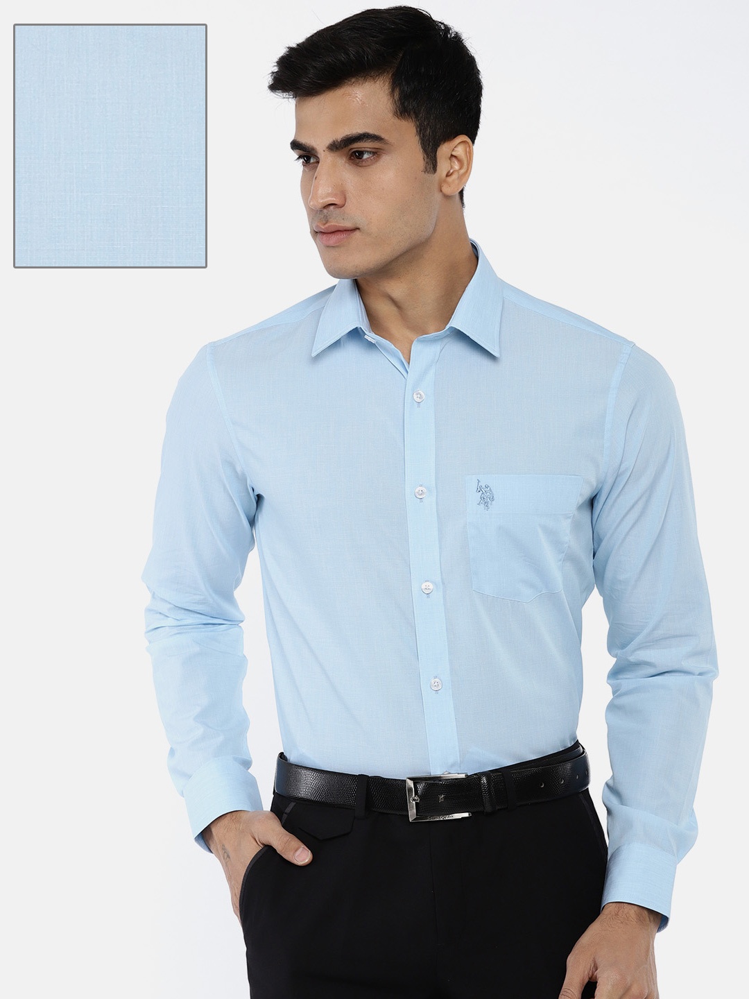 

U.S. Polo Assn. Men Blue Tailored Fit Solid Formal Shirt