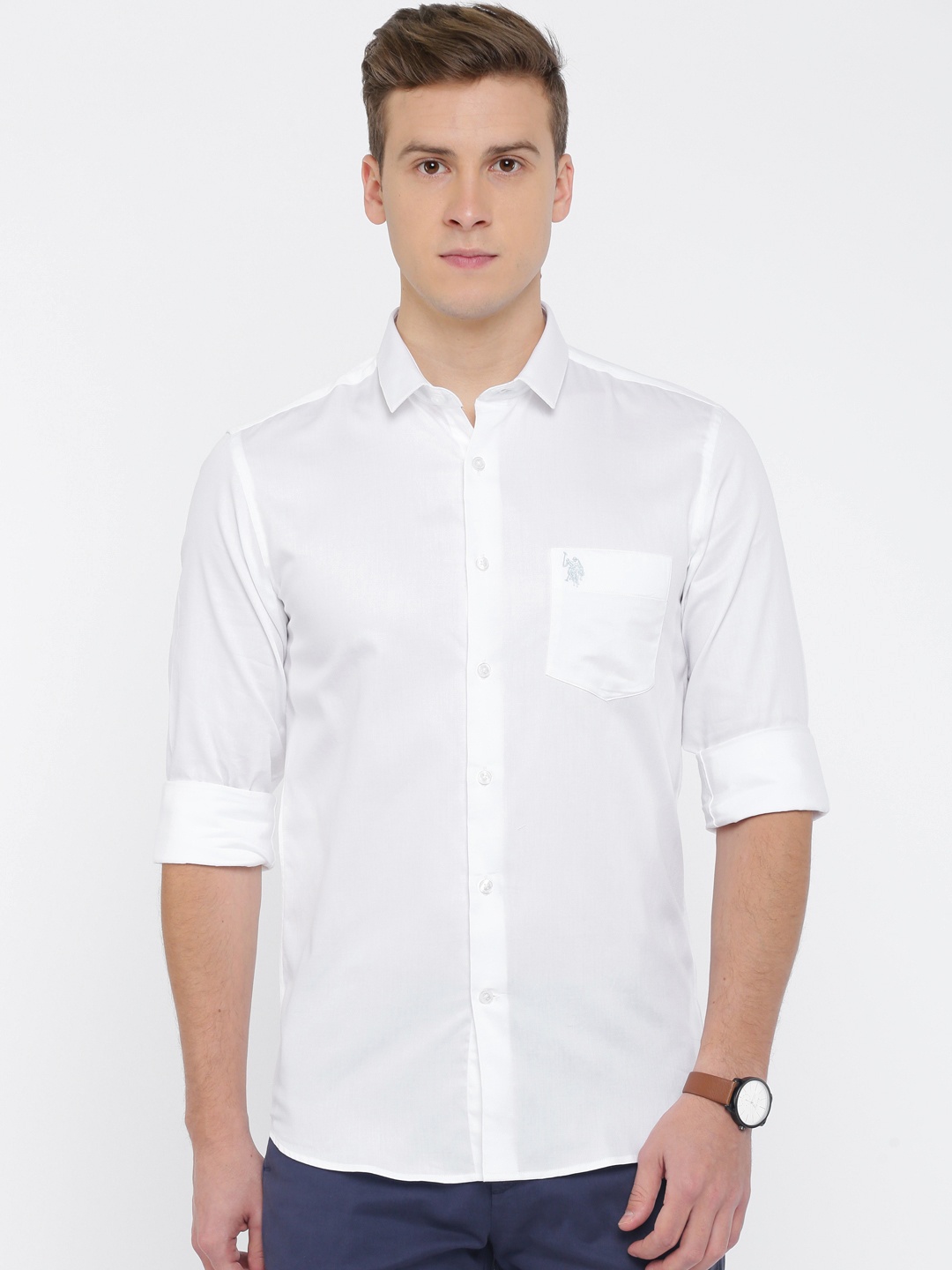 

U.S. Polo Assn. Men White Sim Fit Solid Casual Shirt