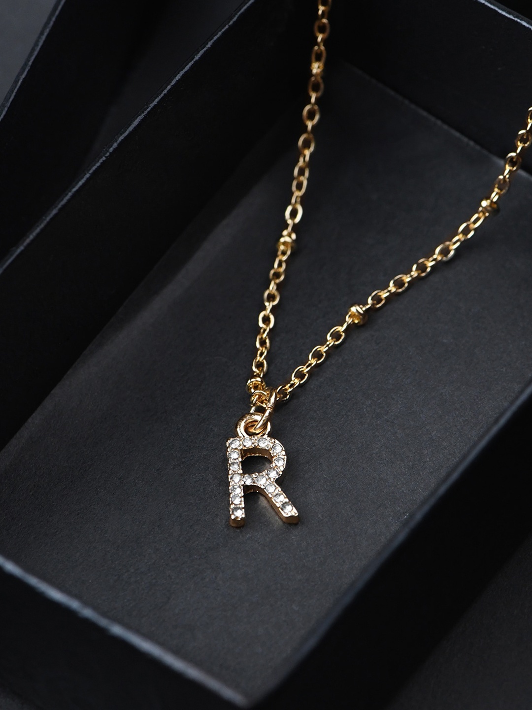 

Accessorize Initial R Sparkle Crystal Studded Chain Necklace, Gold