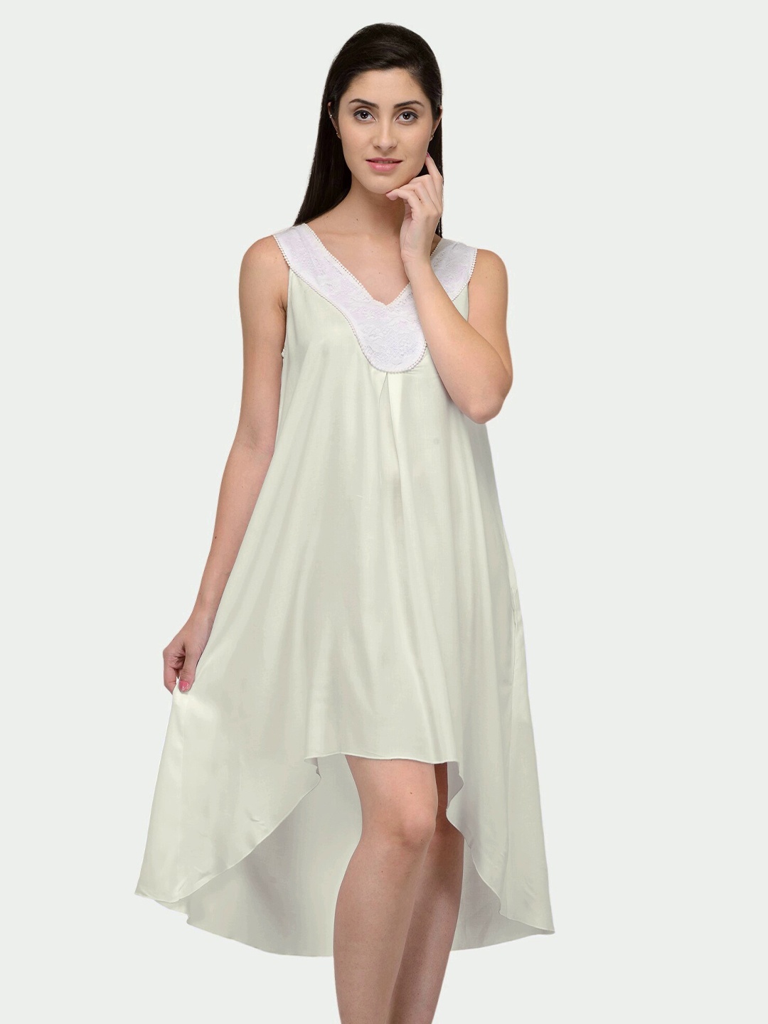 

PATRORNA Sleeveless High Low Cotton A-Line Dress, White