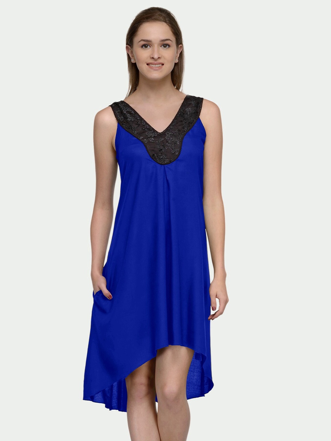 

PATRORNA V-Neck Pure Cotton A-Line Dress, Black