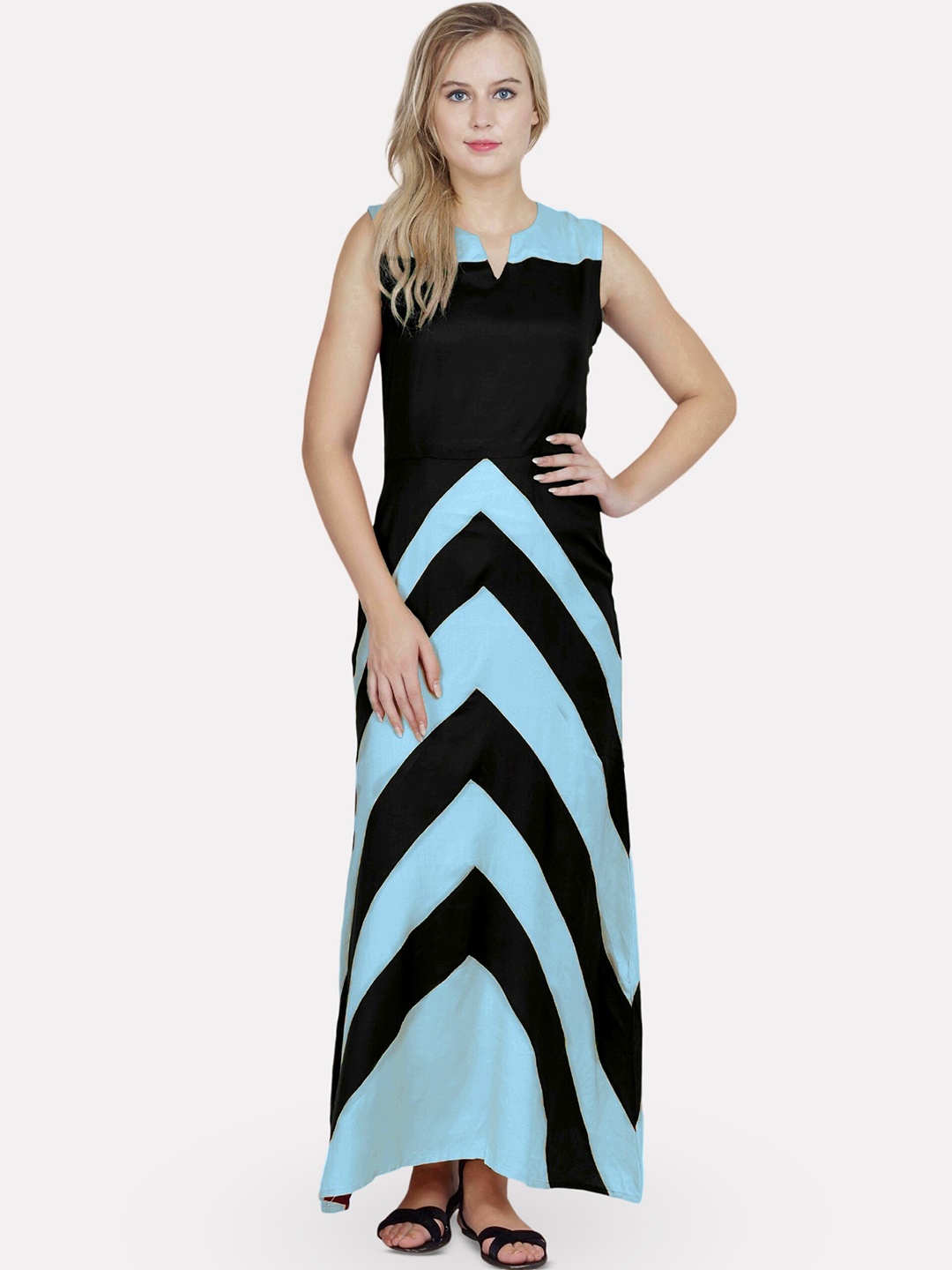 

PATRORNA Colourblocked Sleeveless Cotton Maxi Dress, Turquoise blue