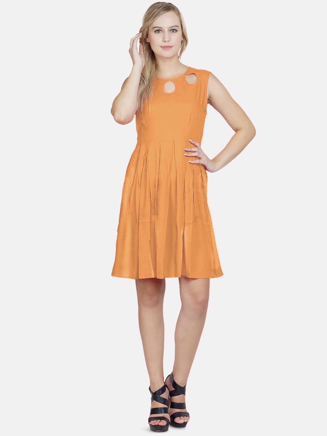 

PATRORNA Sleeveless Fit & Flare Dress, Orange