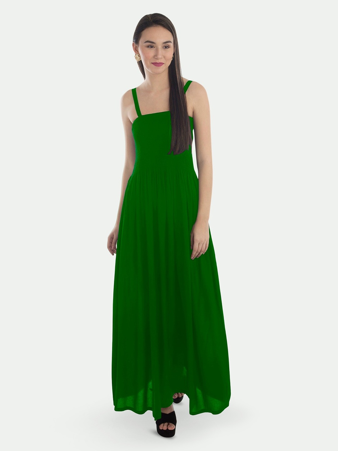 

PATRORNA Sleeveless Smocked Detailed Maxi Fit & Flare Dress, Green