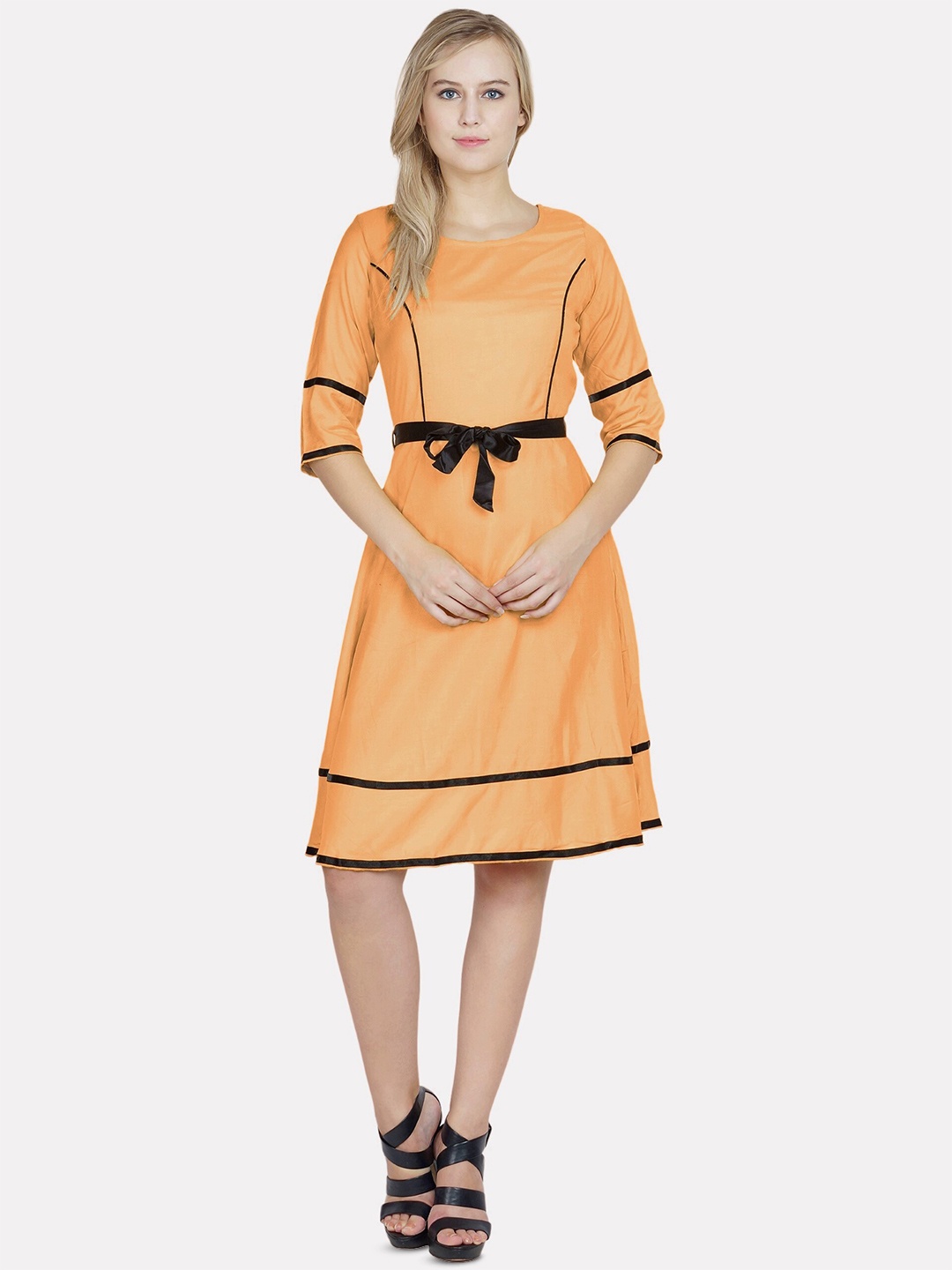 

PATRORNA Round Neck A-Line Cotton Dress, Orange
