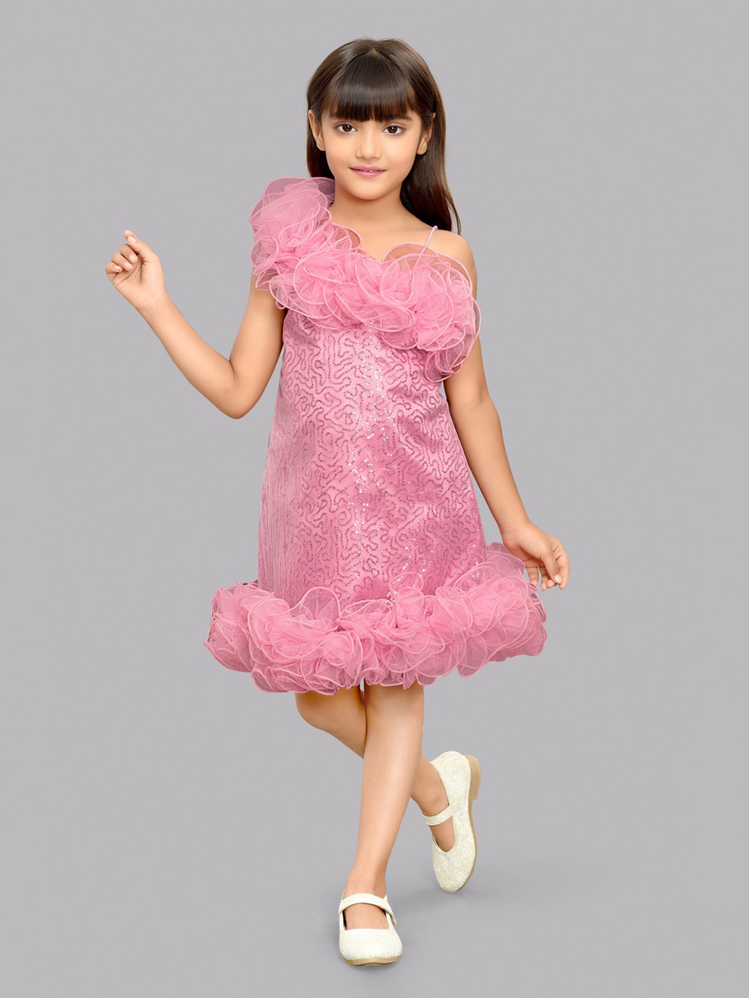 

Pink Chick Girls Sequinned Embellished A-Line Party Dress, Rose