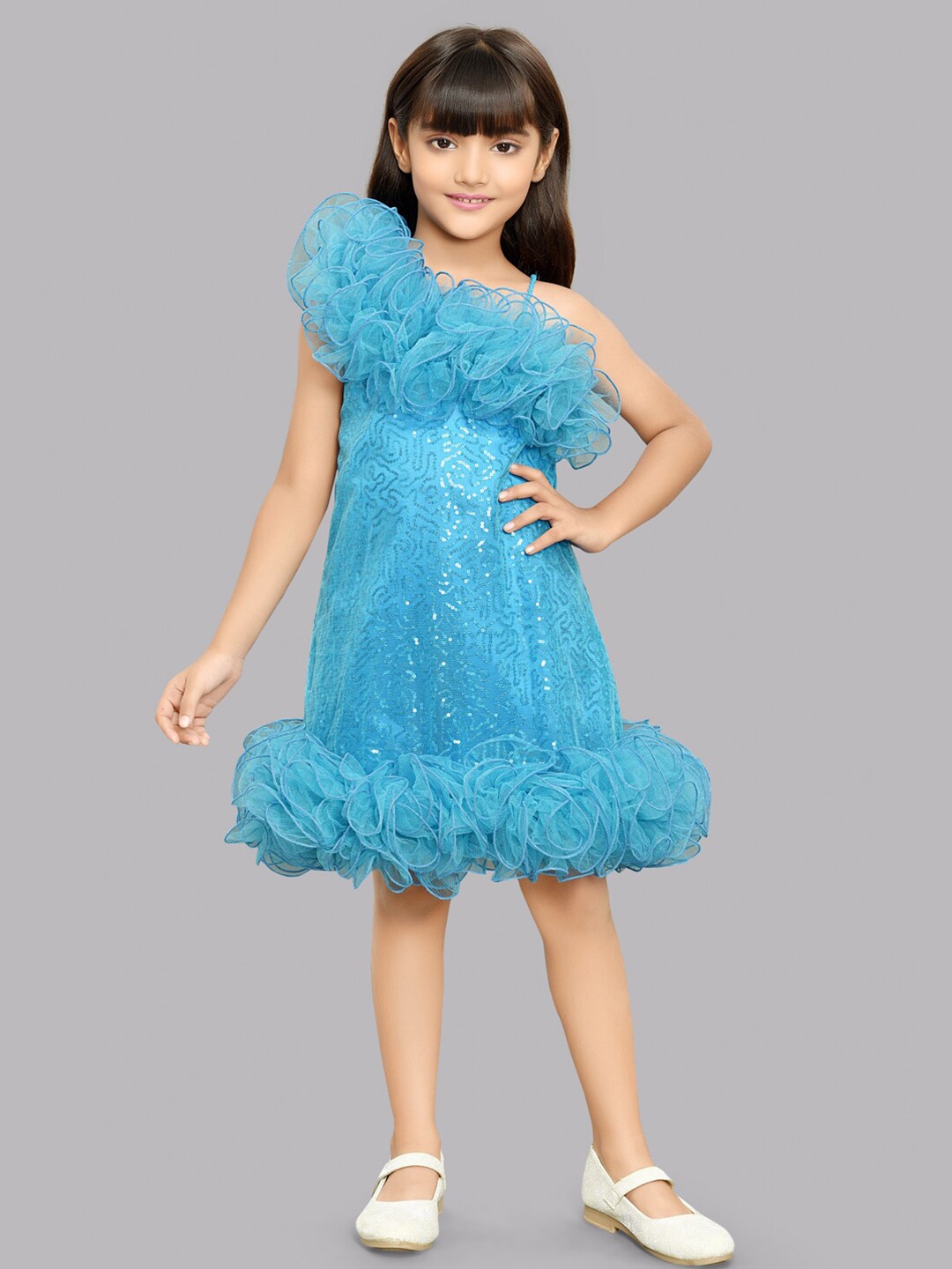 

Pink Chick Girls Sequinned Embellished A-Line Party Dress, Blue