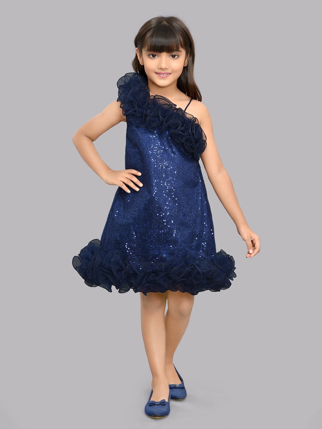 

Pink Chick Girls Sequinned Embellished A-Line Party Dress, Navy blue