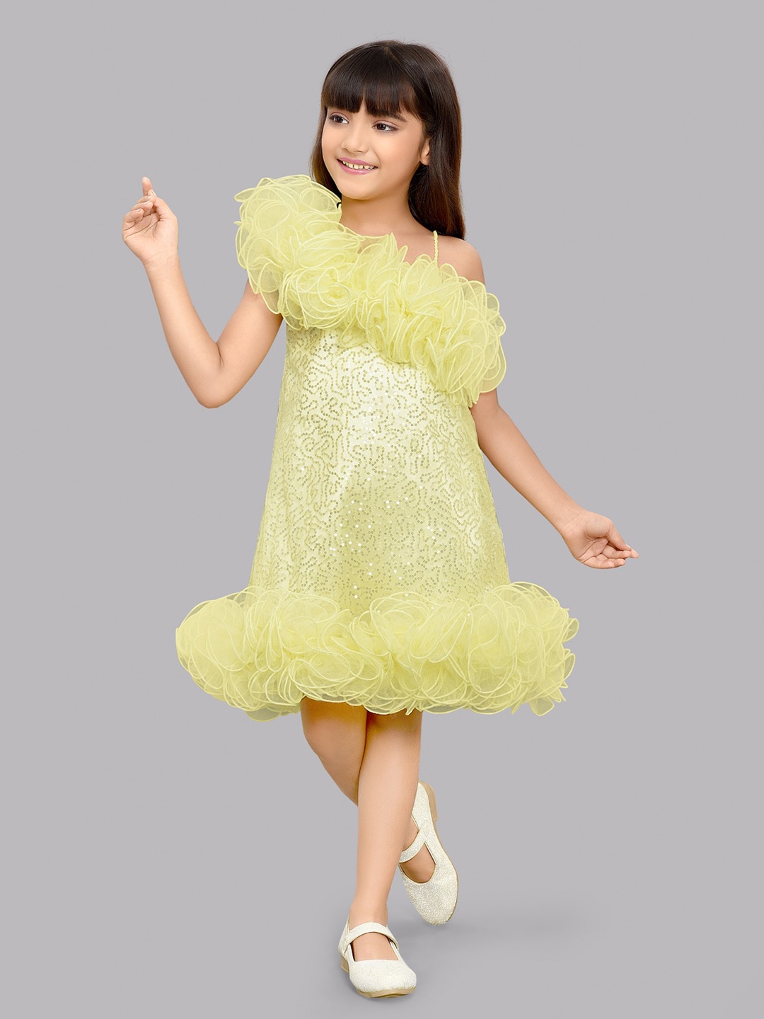

Pink Chick Girls Sequinned Embellished A-Line Party Dress, Yellow