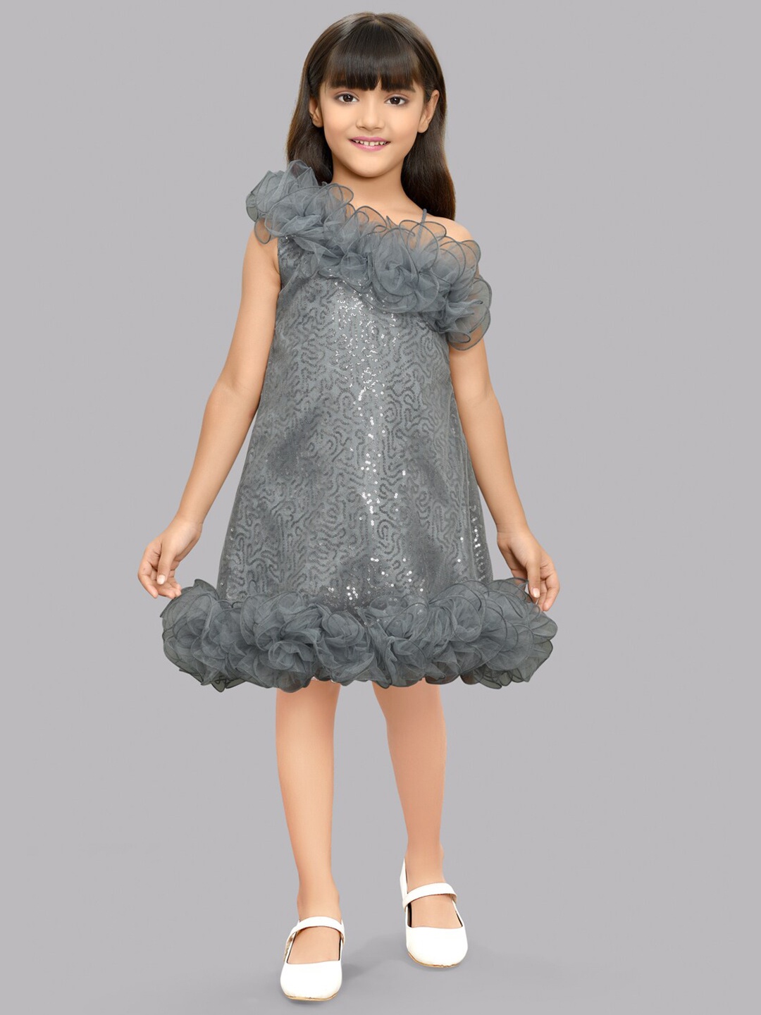 

Pink Chick Girls Sequinned Embellished A-Line Party Dress, Grey