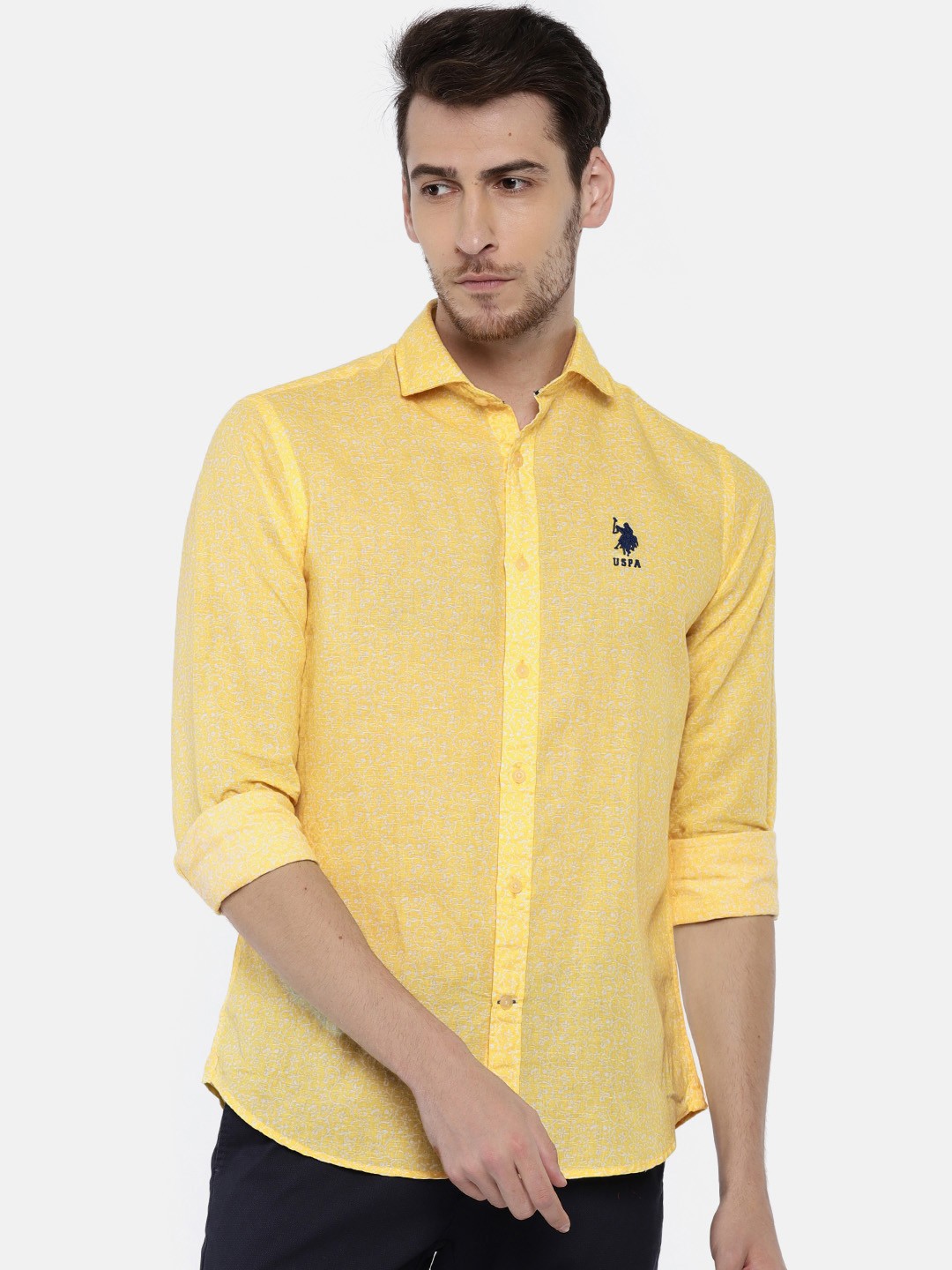 

U.S. Polo Assn. Men Yellow Regular Fit Printed Casual Shirt