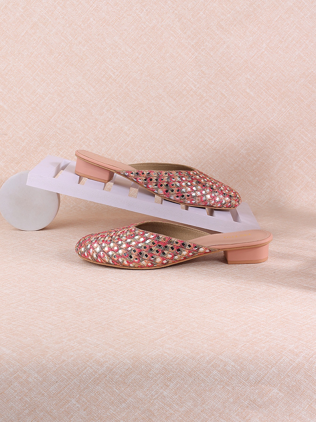 

Metro Embellished Round Toe Block Mules, Pink