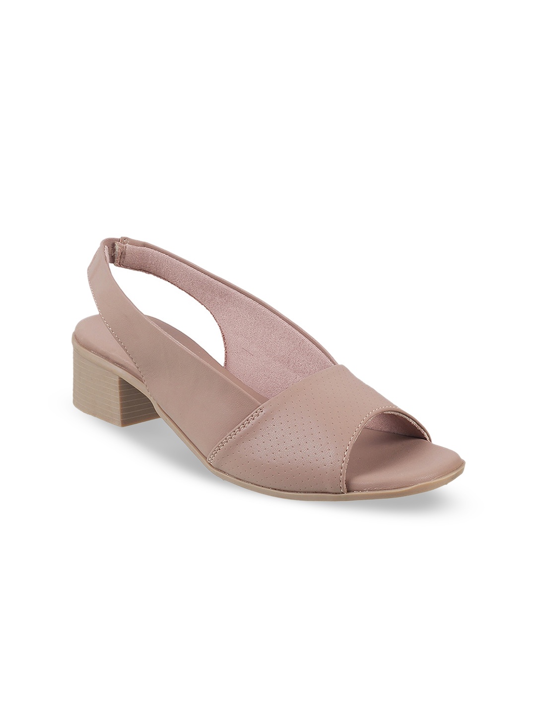 

Mochi Textured Open Toe Block Heels With Backstrap, Beige