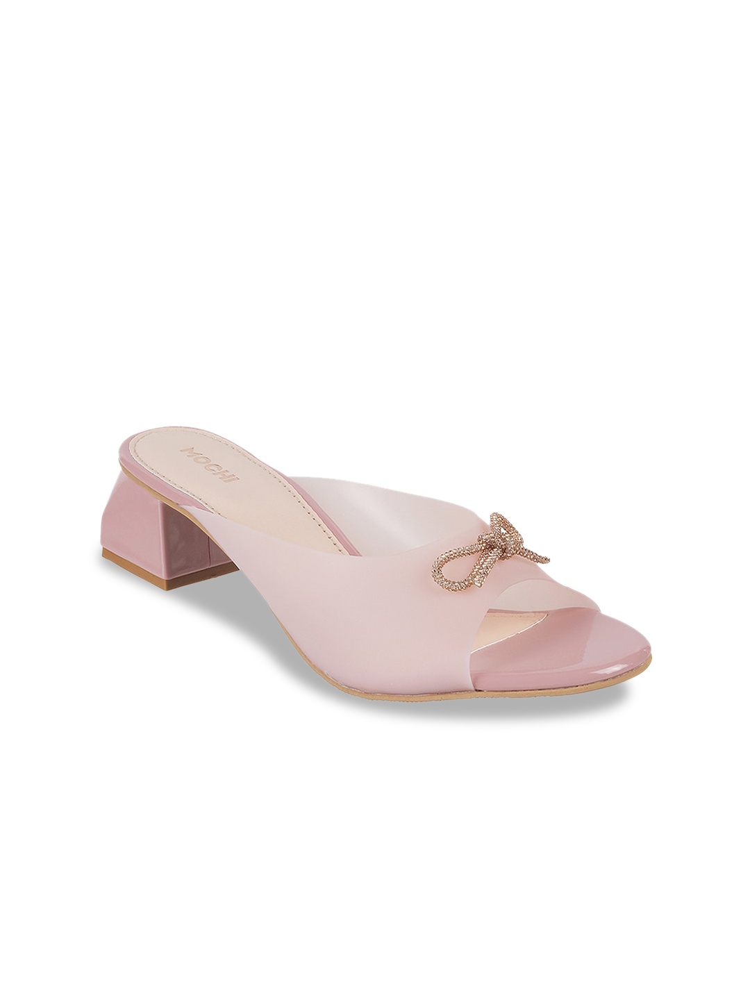 

Mochi Open Toe Block Heels With Bows, Peach