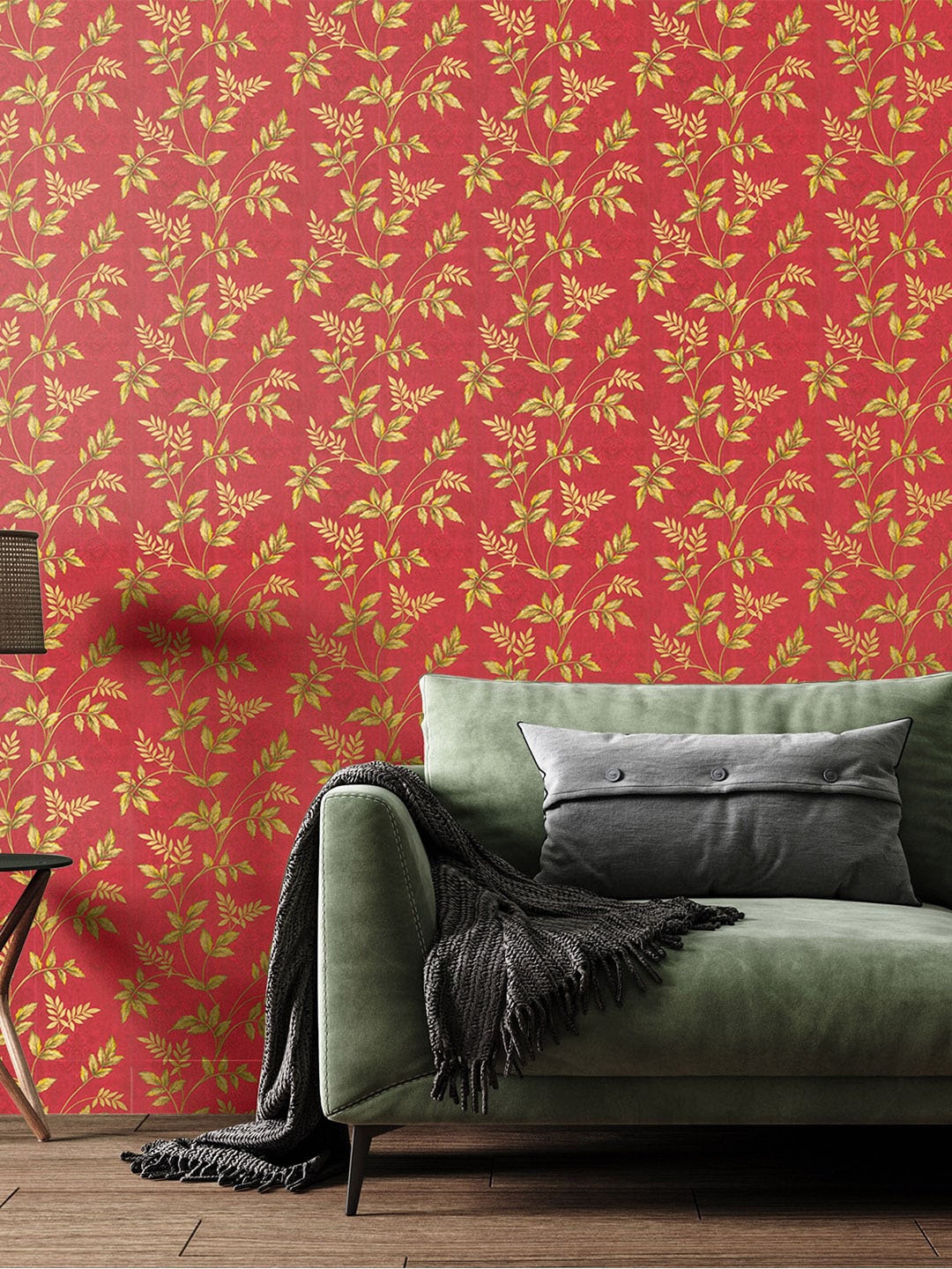 

Asian Paints ezyCR8 Mix Leaves Grey Silver Non Adhesive Wallpaper for Home (53x 950cm), Red