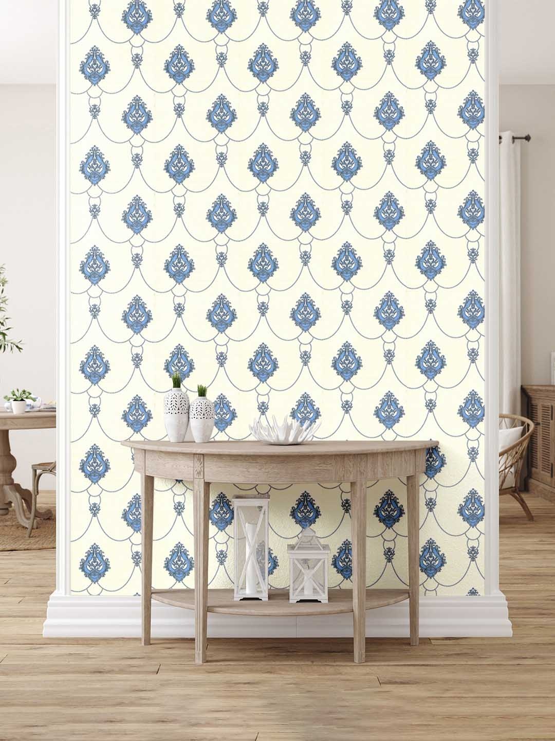 

Asian Paints ezyCR8 Damask Chains Dew Non-Adhesive Wallpaper (53cmx950cm), White