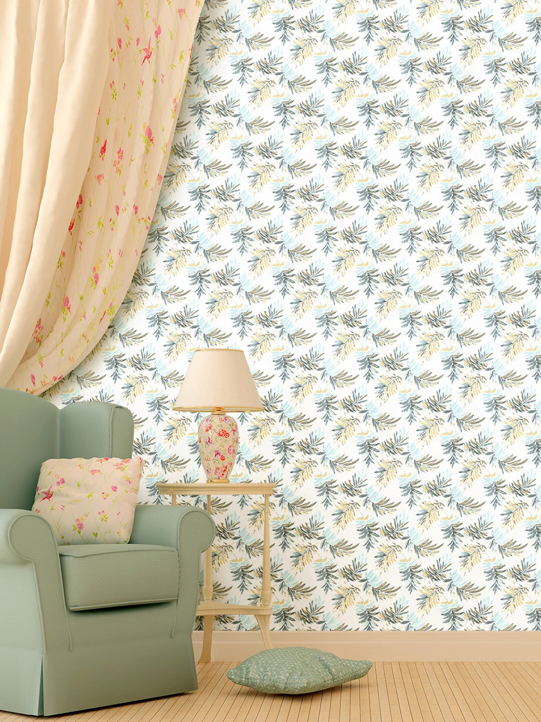 

Asian Paints ezyCR8 Pine Leaves Non-Adhesive Wallpaper (53x 950cm), White
