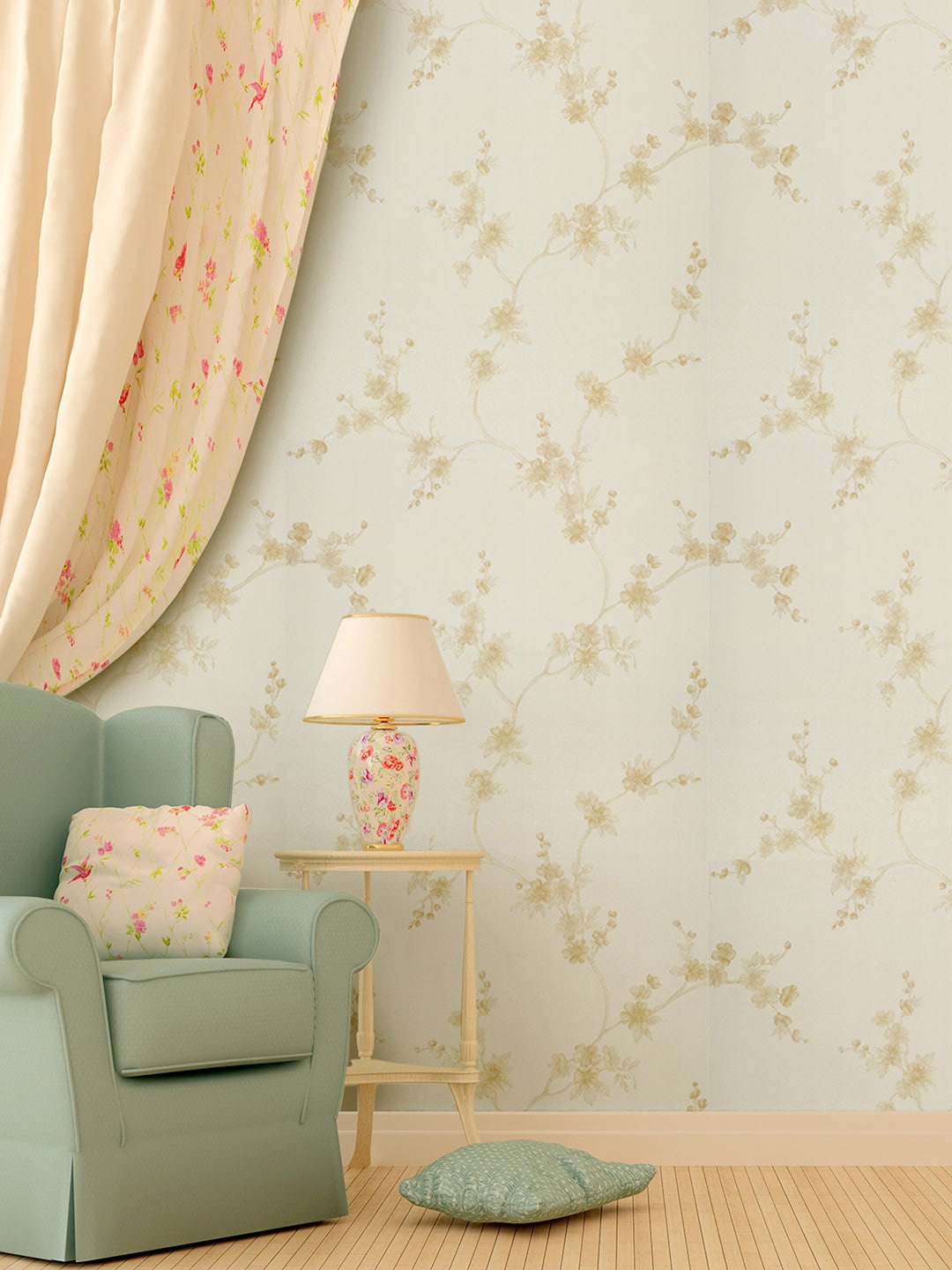 

Asian Paints Blank Slate Golden Floral Design Motifs |Non adhesive Wallpapers (53x 950cm), Beige