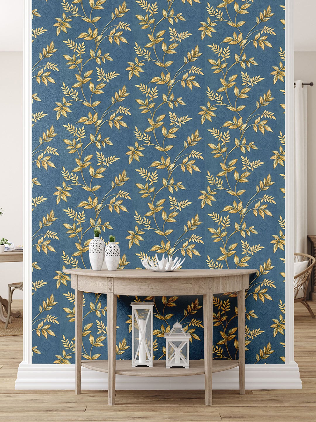 

Asian Paints ezyCR8 Mix Leaves Non-Adhesive Wallpaper (53x 950cm), Blue