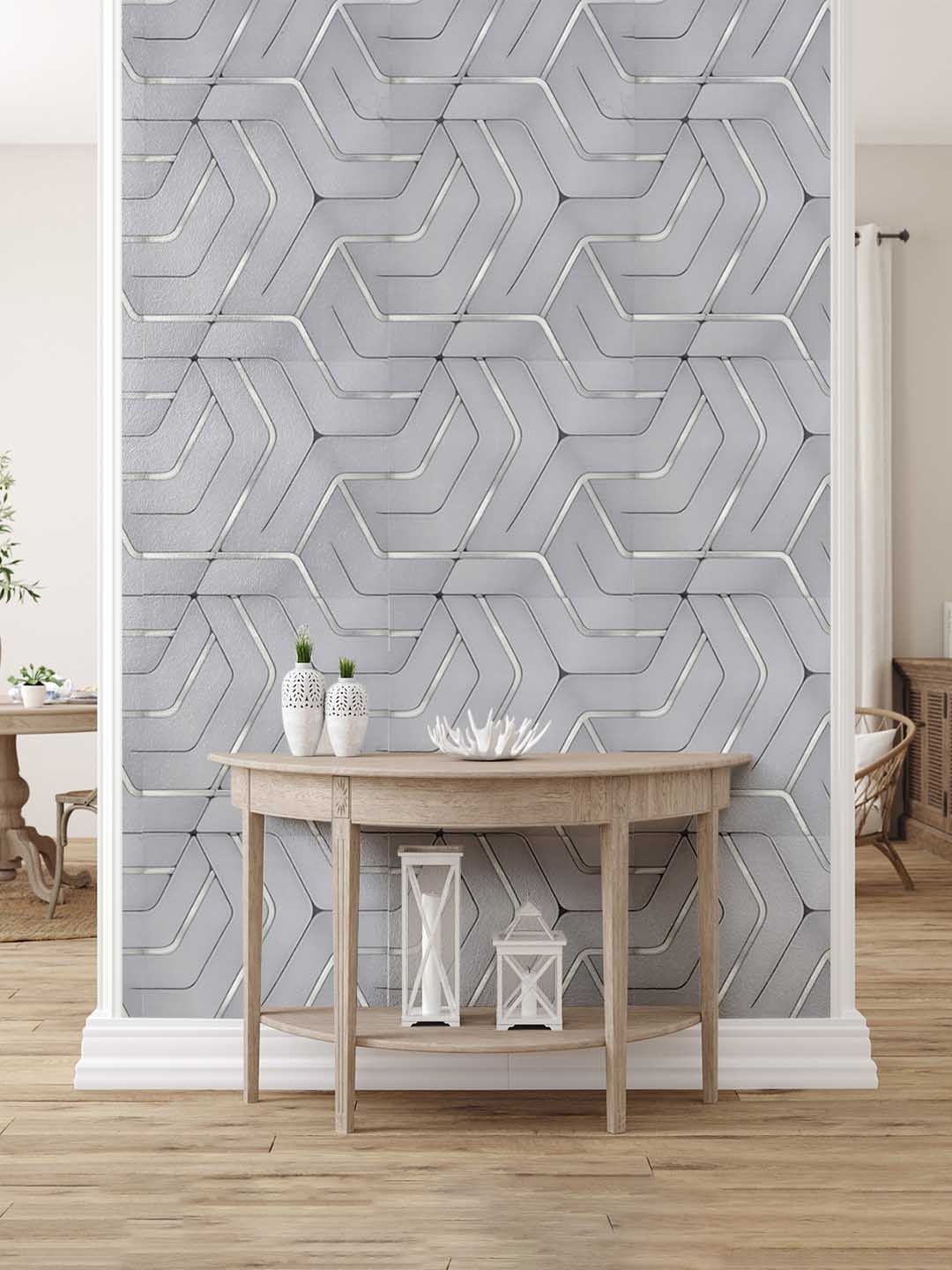 

Asian Paints ezyCR8 Curved Line Beige Non Adhesive Wallpaper (53x 950cm), White