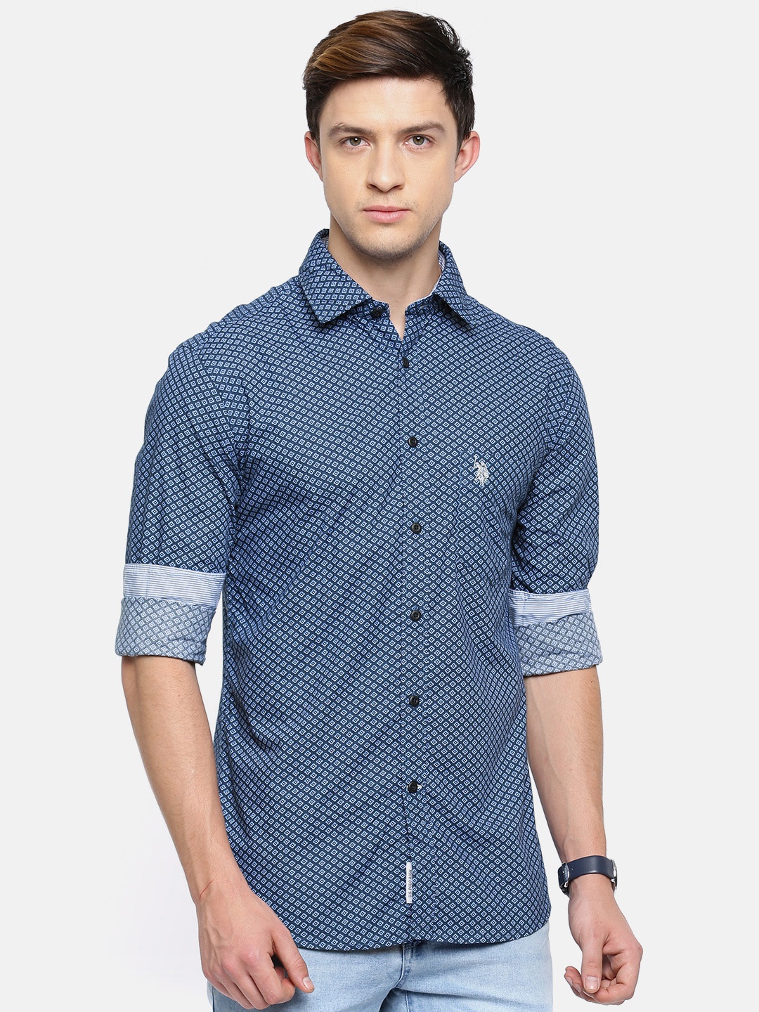 

U.S. Polo Assn. Men Blue Regular Fit Printed Casual Shirt